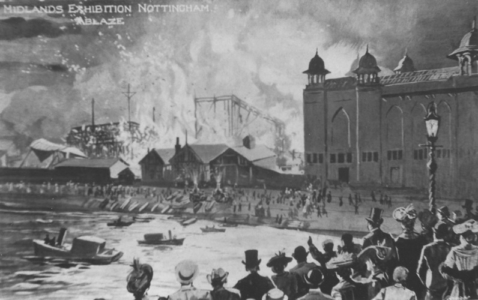 Trent Bridge, Midlands Exhibition Centre ablaze 1904